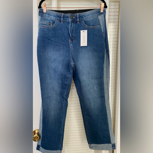 Denim Cuffed Jeans with Contrasting Trim - Picture 2 of 6